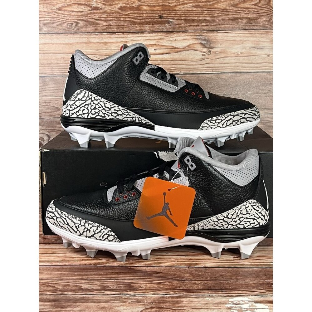 Nike Air Jordan 3 Mid TD "Black Cement" Football Cleats FZ8626-001 Men's Size 11